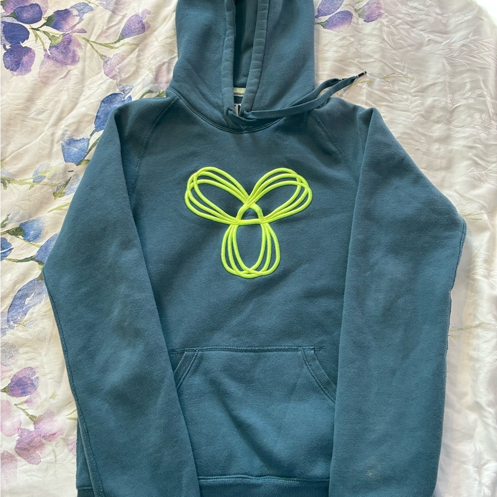 TNA Teal Blue Hoodie with Neon Green Logo